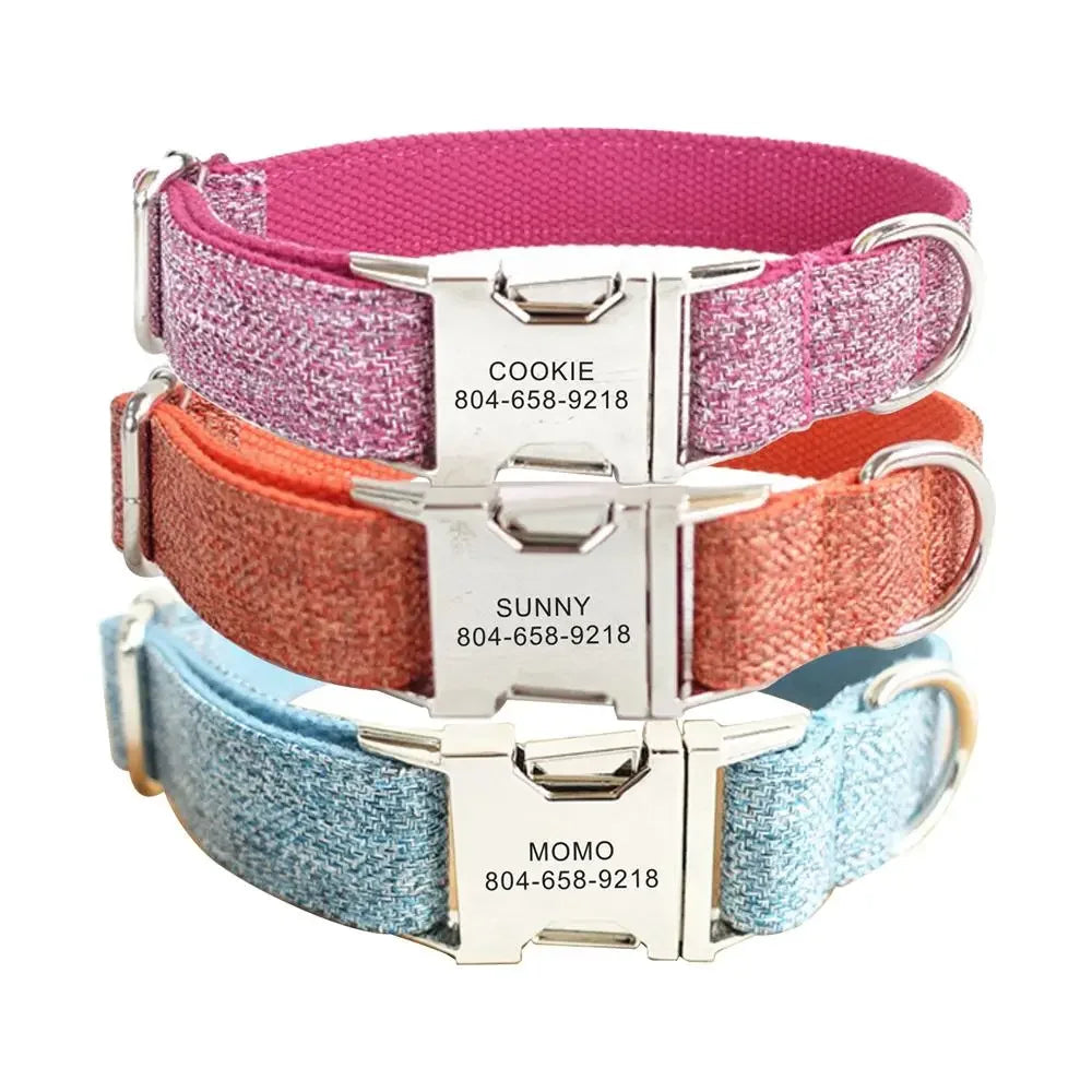 Personalized Dog Collar Customized Pet Collars Free Engraving ID Nameplate Tag Pet Accessory Suit Fiber Puppy Collars Leash