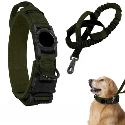 Tactical AirTag Dog Collar, with AirTag Holder and Handle Military Dog Metal Buckle Adjustable GPS Collar for Medium Large Dogs