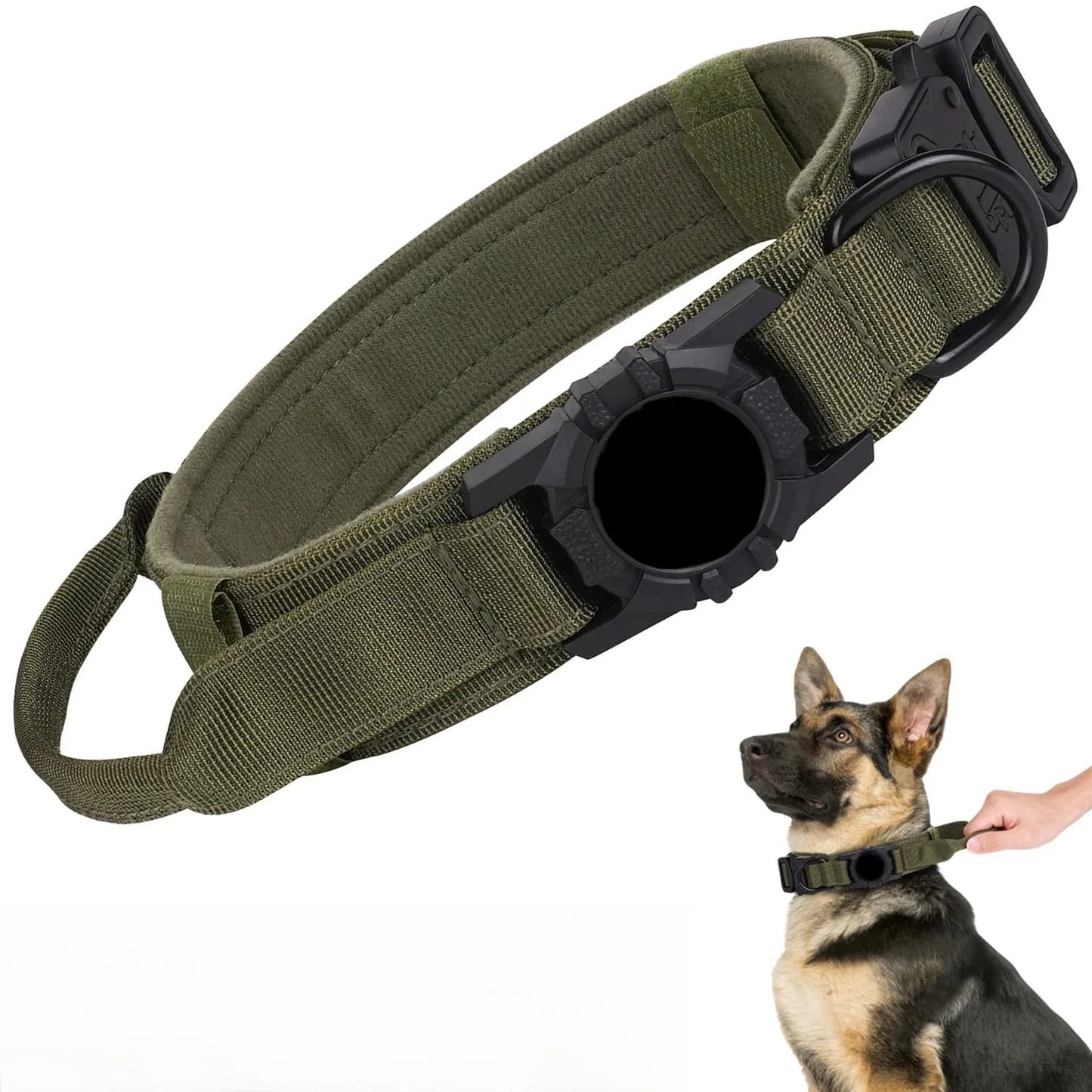 Tactical AirTag Dog Collar, with AirTag Holder and Handle Military Dog Metal Buckle Adjustable GPS Collar for Medium Large Dogs