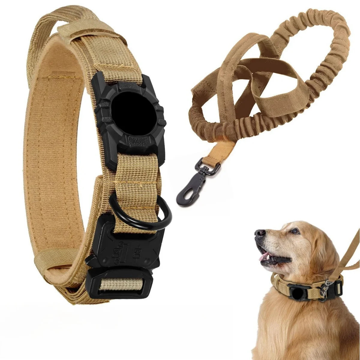 Tactical AirTag Dog Collar, with AirTag Holder and Handle Military Dog Metal Buckle Adjustable GPS Collar for Medium Large Dogs