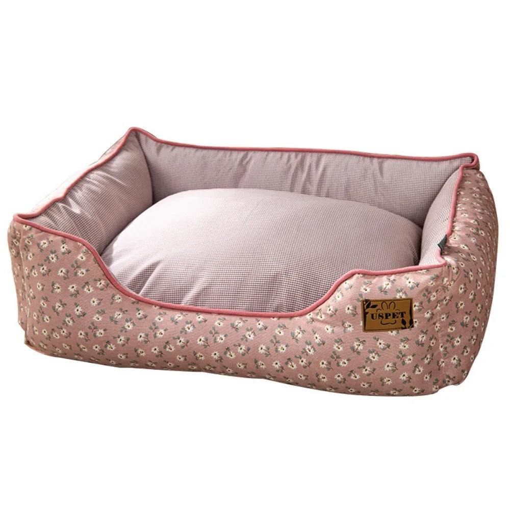 Summer New Dog Nest Small and Medium Dog Nest Small Fragmented Flowers Fresh and Removable Washable Nest Suitable  All Seasons