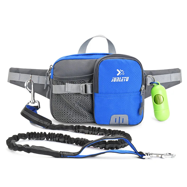 Retractable Hands Free Dog Leash with Adjustable Waist Bag Phone Pouch Water Bottle Holder Reflective for Running Walking