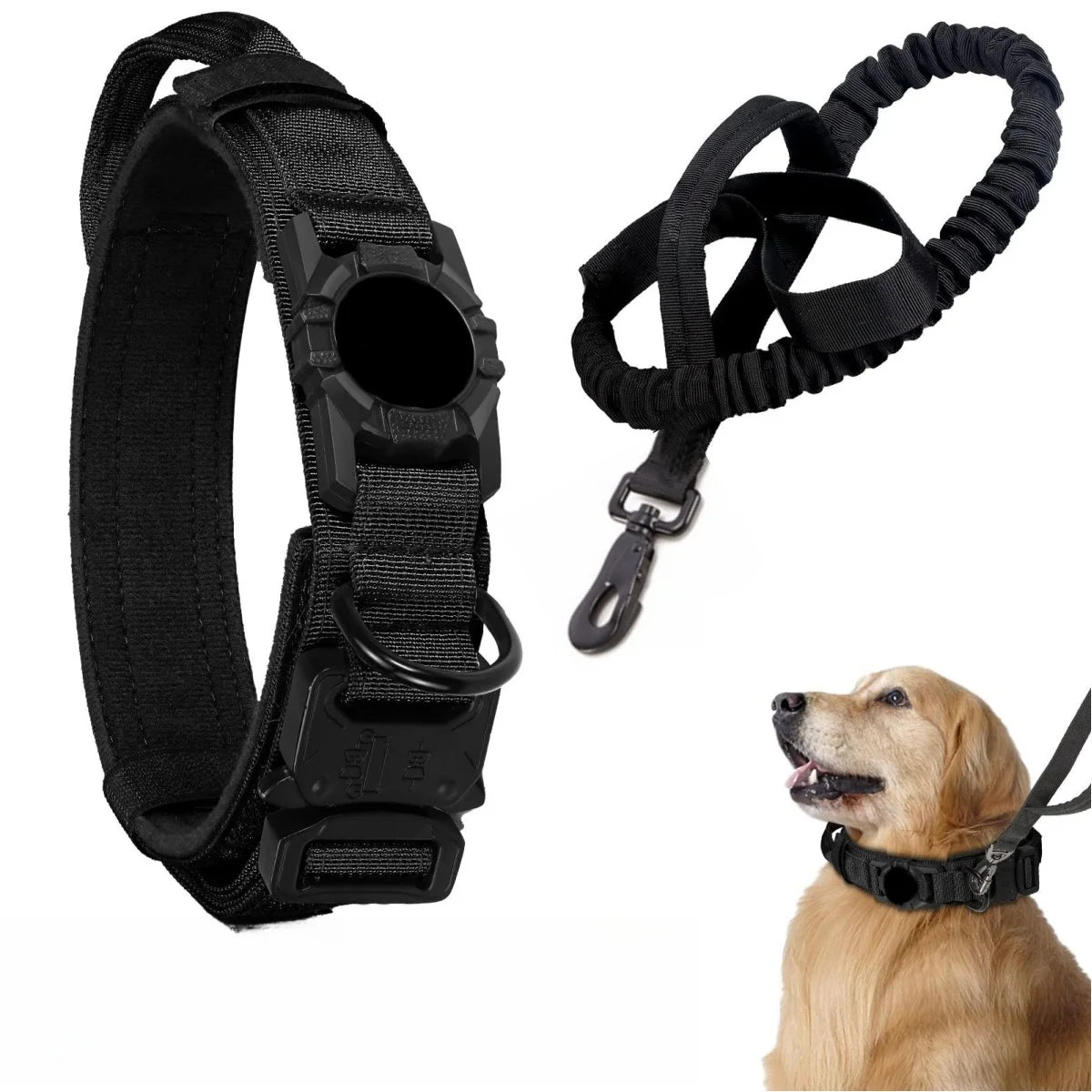 Tactical AirTag Dog Collar, with AirTag Holder and Handle Military Dog Metal Buckle Adjustable GPS Collar for Medium Large Dogs