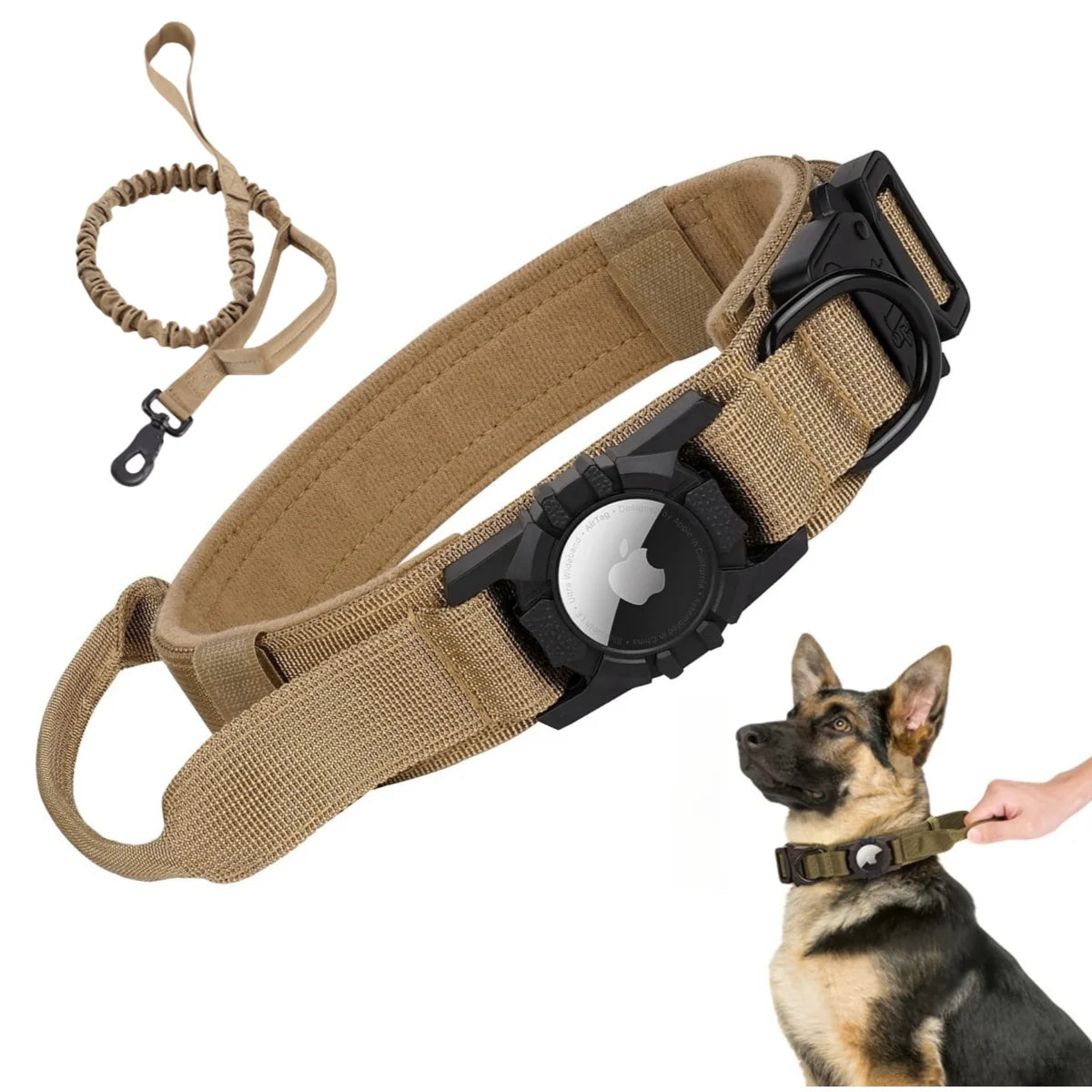 Tactical AirTag Dog Collar, with AirTag Holder and Handle Military Dog Metal Buckle Adjustable GPS Collar for Medium Large Dogs