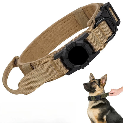 Tactical AirTag Dog Collar, with AirTag Holder and Handle Military Dog Metal Buckle Adjustable GPS Collar for Medium Large Dogs