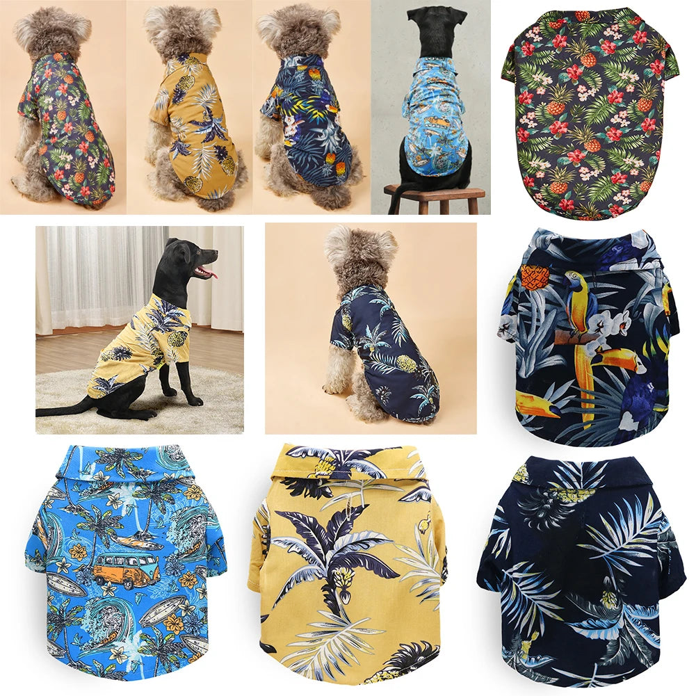 Summer Dog Clothes Cool Beach Hawaiian Style Dog Cat Shirt Short Sleeve Coconut Tree Printing New Fashion Gift For Pet