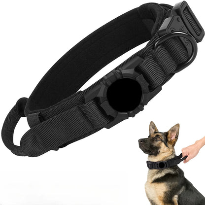 Tactical AirTag Dog Collar, with AirTag Holder and Handle Military Dog Metal Buckle Adjustable GPS Collar for Medium Large Dogs